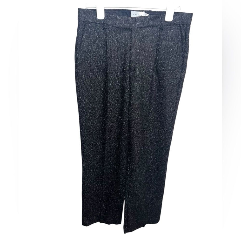 Topman NWT Dress Pants W34R Black Herringbone Wool Blend Flat Front Trousers